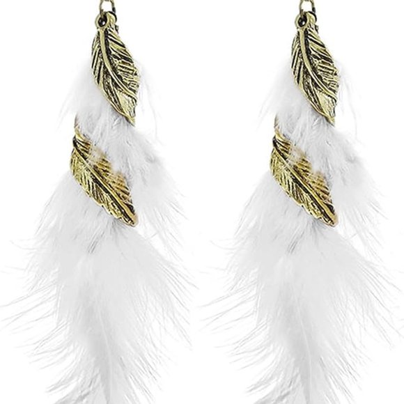 ♥NEW! Anthropologie Natural Long Feather Dangle Earrings ♥ - Picture 3 of 4